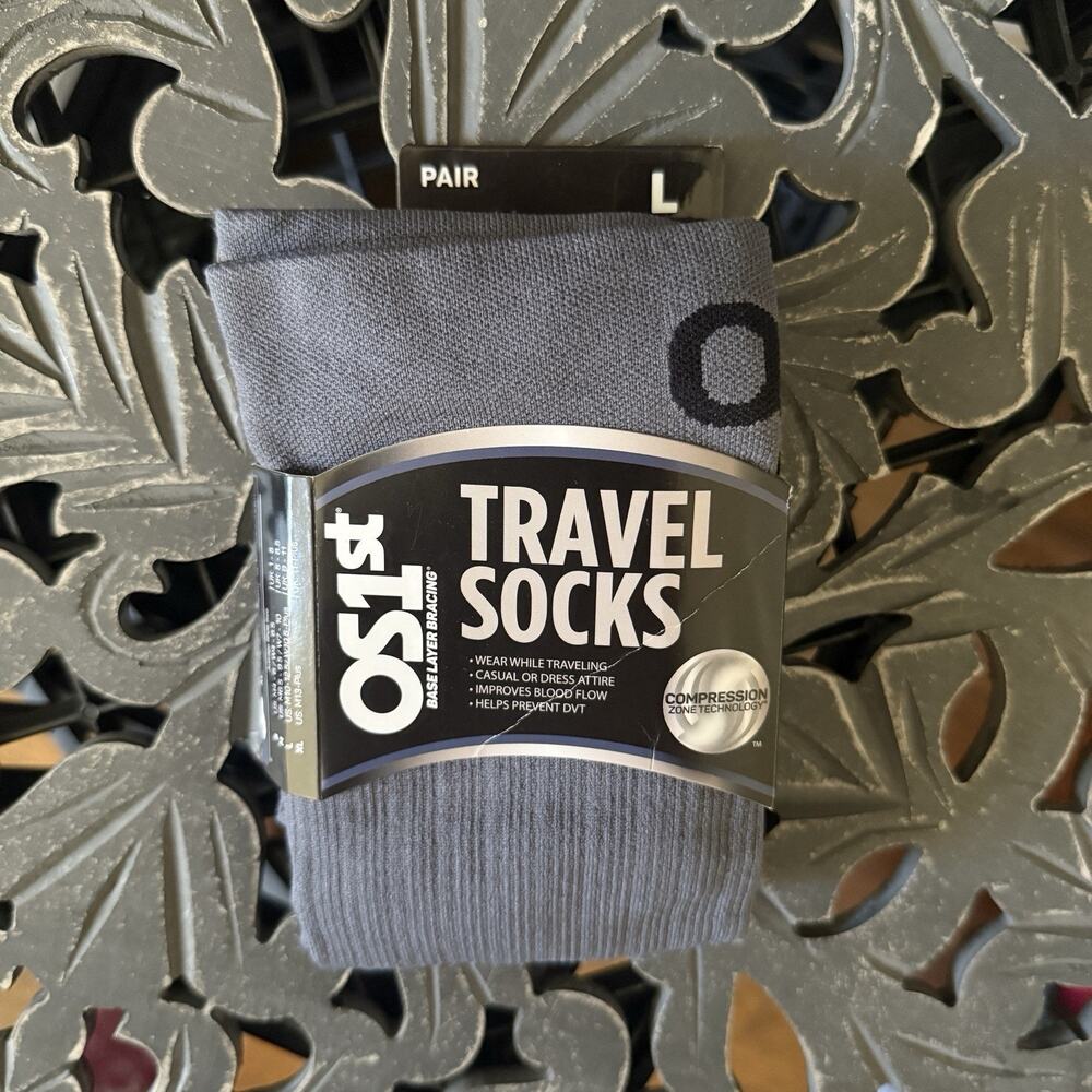 OS1st TS5 Travel Compression Socks Gray Knee High 15–20 mmHg Men’s Large New